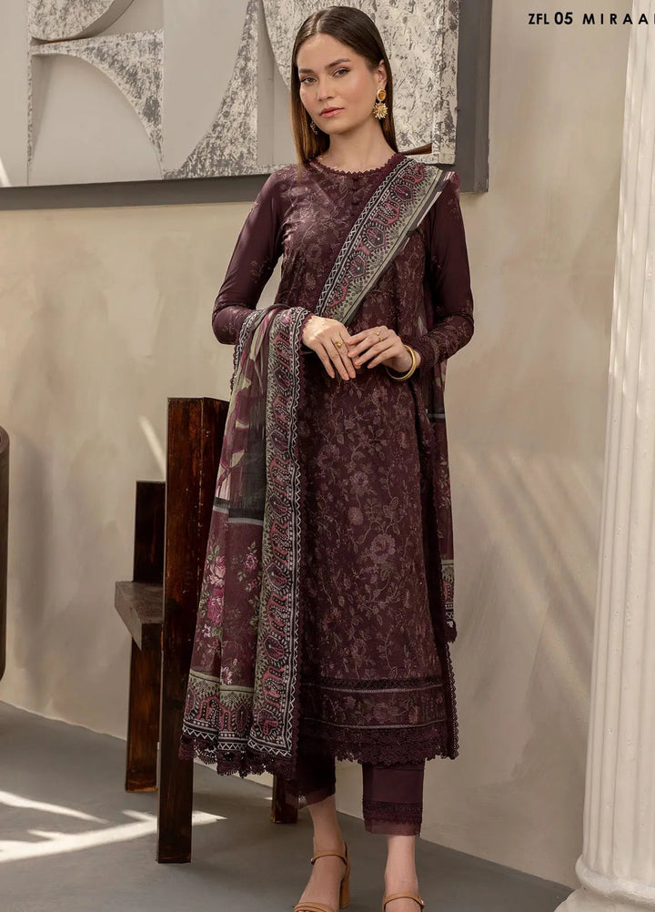 Zarif Embroidered Lawn Unstitched Suit 3 Piece ZF24F ZFL-05 Miraal - Summer Collection