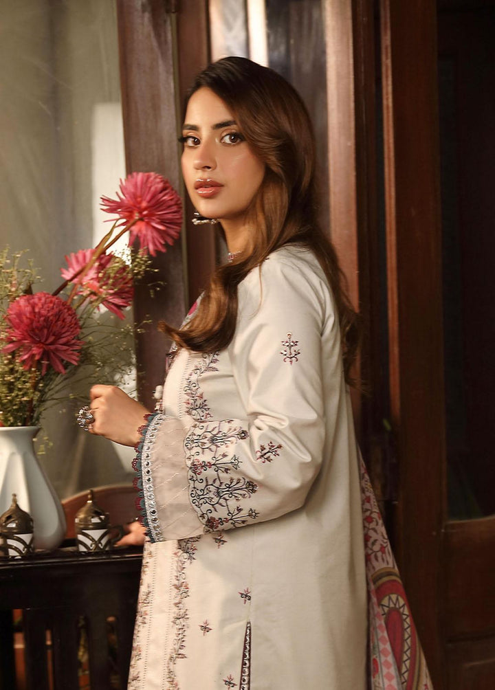 Zarq Barq By Asim Jofa Embroidered Cambric Suits Unstitched 3 Piece AJ23ZB AJZB-10 - Eid Collection