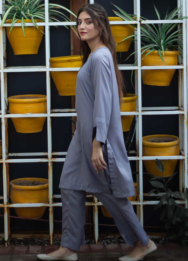 Zauk Pret Casual Georgette 2 Piece Suit Lava Gray