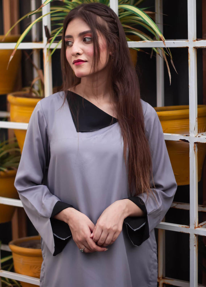 Zauk Pret Casual Georgette 2 Piece Suit Lava Gray