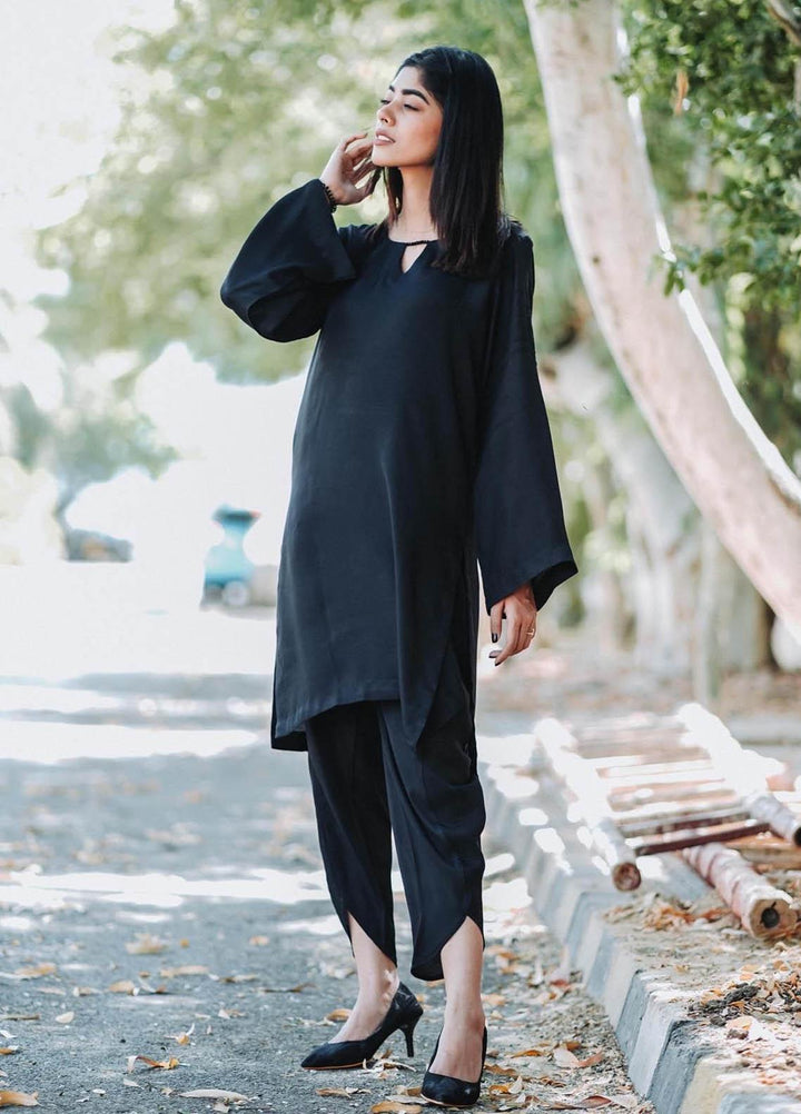 Zauk Casual Pret  Cotton Silk 2 Piece Dress ZK23CW Black two piece