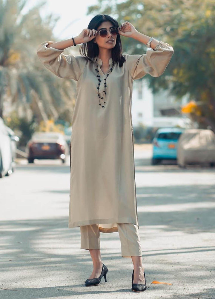 Zauk Casual Pret  Cotton Silk 2 Piece Dress ZK23CW Beige two piece