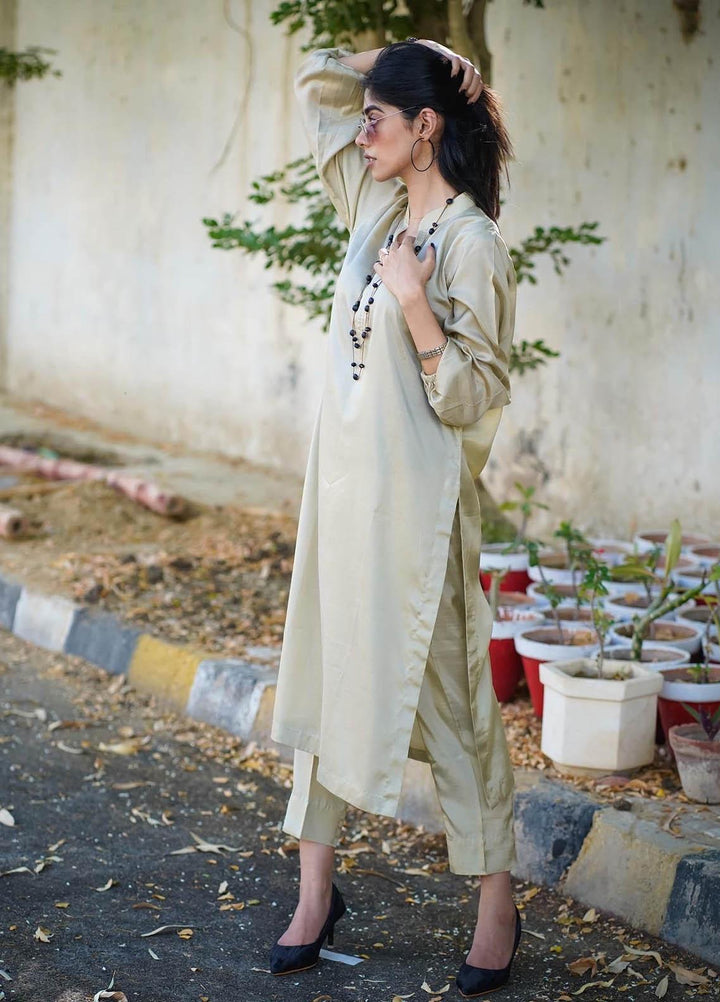 Zauk Casual Pret  Cotton Silk 2 Piece Dress ZK23CW Beige two piece