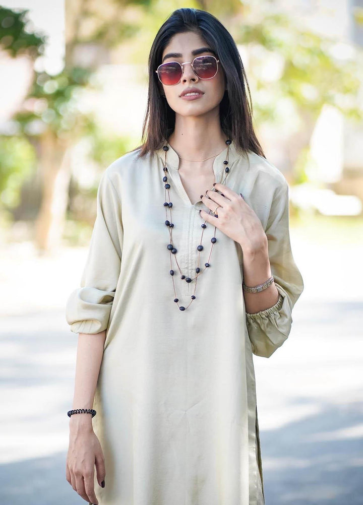 Zauk Casual Pret  Cotton Silk 2 Piece Dress ZK23CW Beige two piece