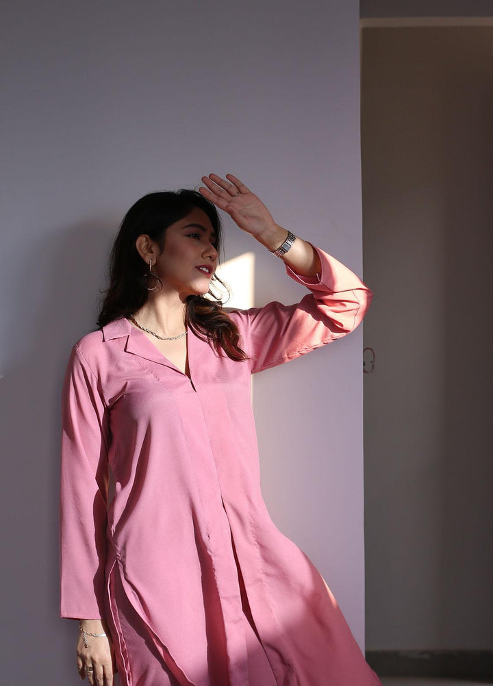 Zauk Casual Pret  Crepe 2 Piece Dress ZK23CW Flamingo pink two piece