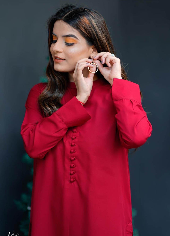 Zauk Casual Pret  Georgette 2 Piece Dress ZK23CW Red two piece