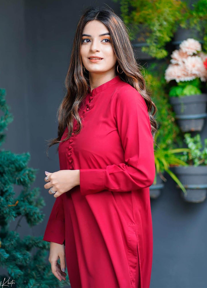 Zauk Casual Pret  Georgette 2 Piece Dress ZK23CW Red two piece