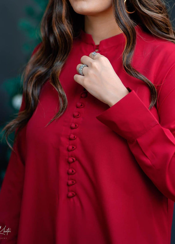 Zauk Casual Pret  Georgette 2 Piece Dress ZK23CW Red two piece