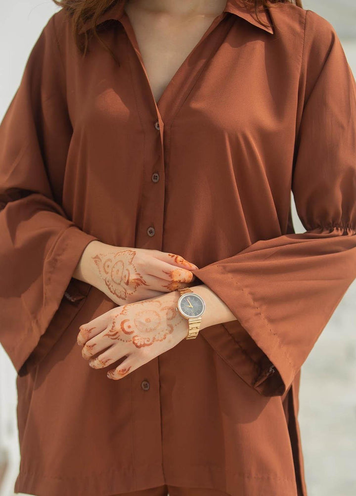 Zauk Casual Pret  Georgette 2 Piece Dress ZK23CW Brown two piece