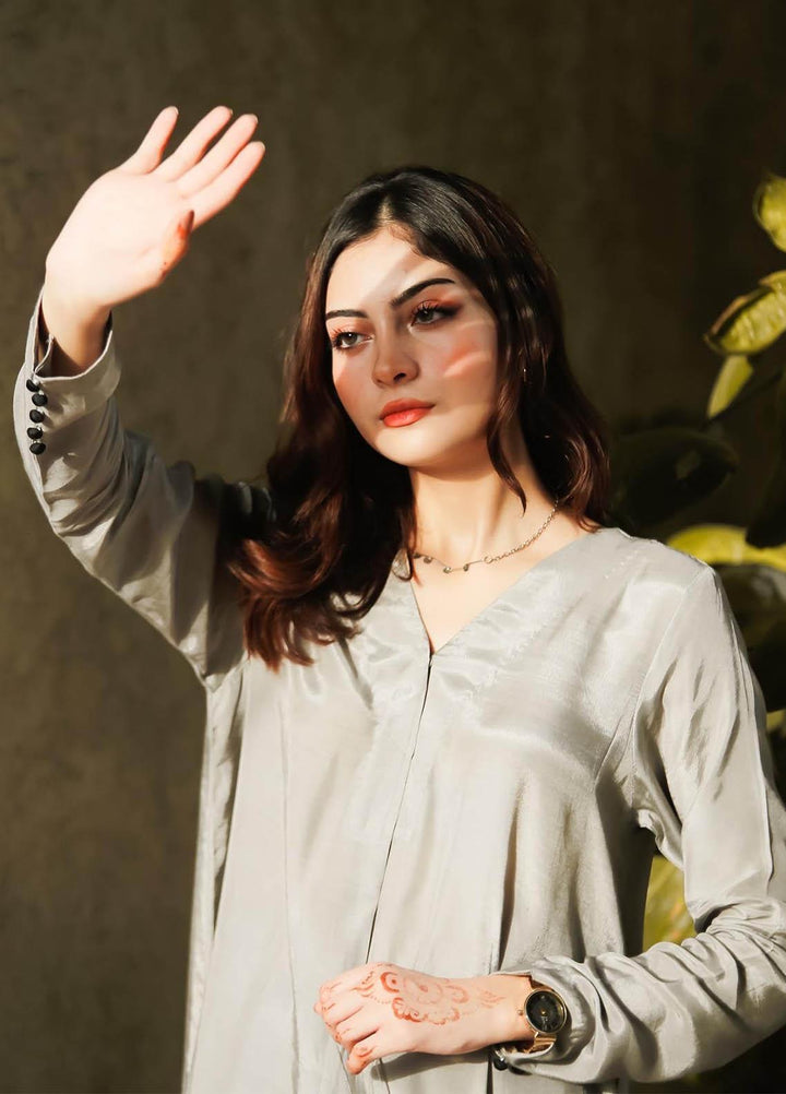 Zauk Casual Pret  Georgette 3 Piece Dress ZK23CW Grey three piece