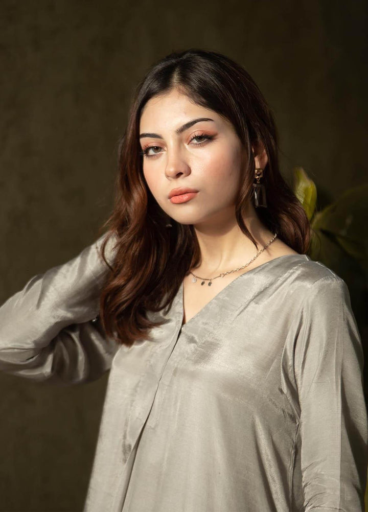 Zauk Casual Pret  Georgette 3 Piece Dress ZK23CW Grey three piece