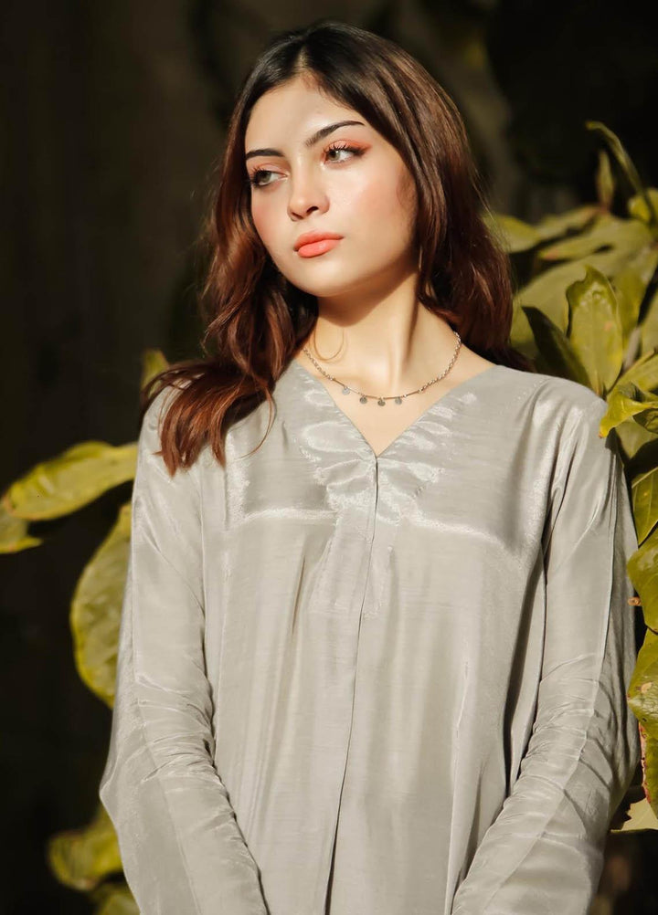 Zauk Casual Pret  Georgette 3 Piece Dress ZK23CW Grey three piece