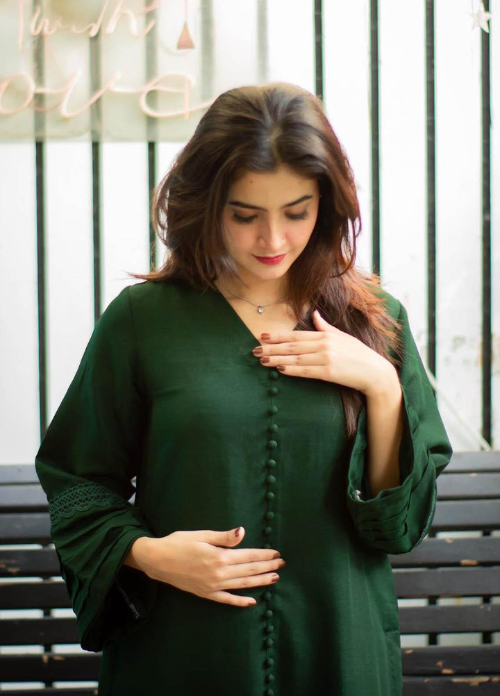 Zauk Casual Pret  Raw Silk 2 Piece Dress ZK23CW Bottle Green Two Piece Suit