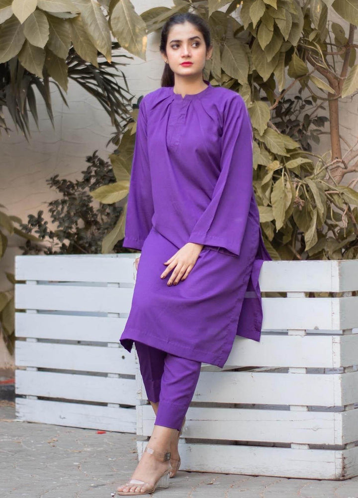 Zauk Casual Pret  Crepe 2 Piece Dress ZK23CW Purple two piece suit