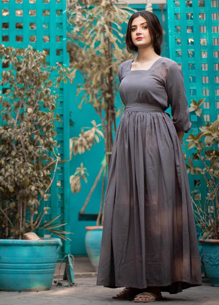 Zauk Casual Pret  Lawn Frock ZK23CW Charcoal grey long frock