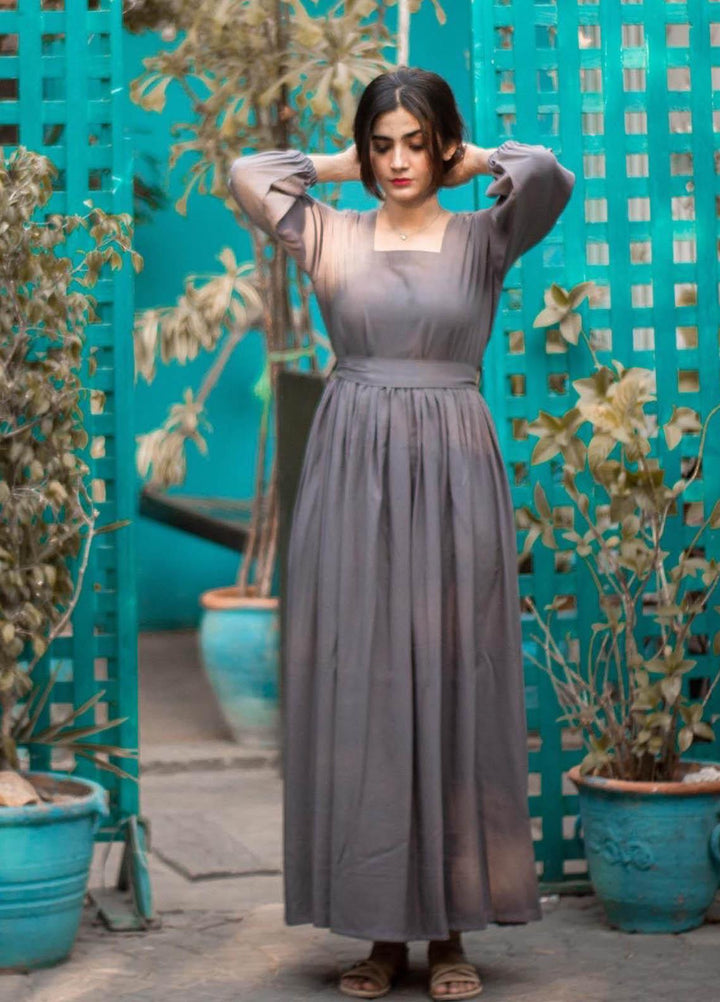 Zauk Casual Pret  Lawn Frock ZK23CW Charcoal grey long frock