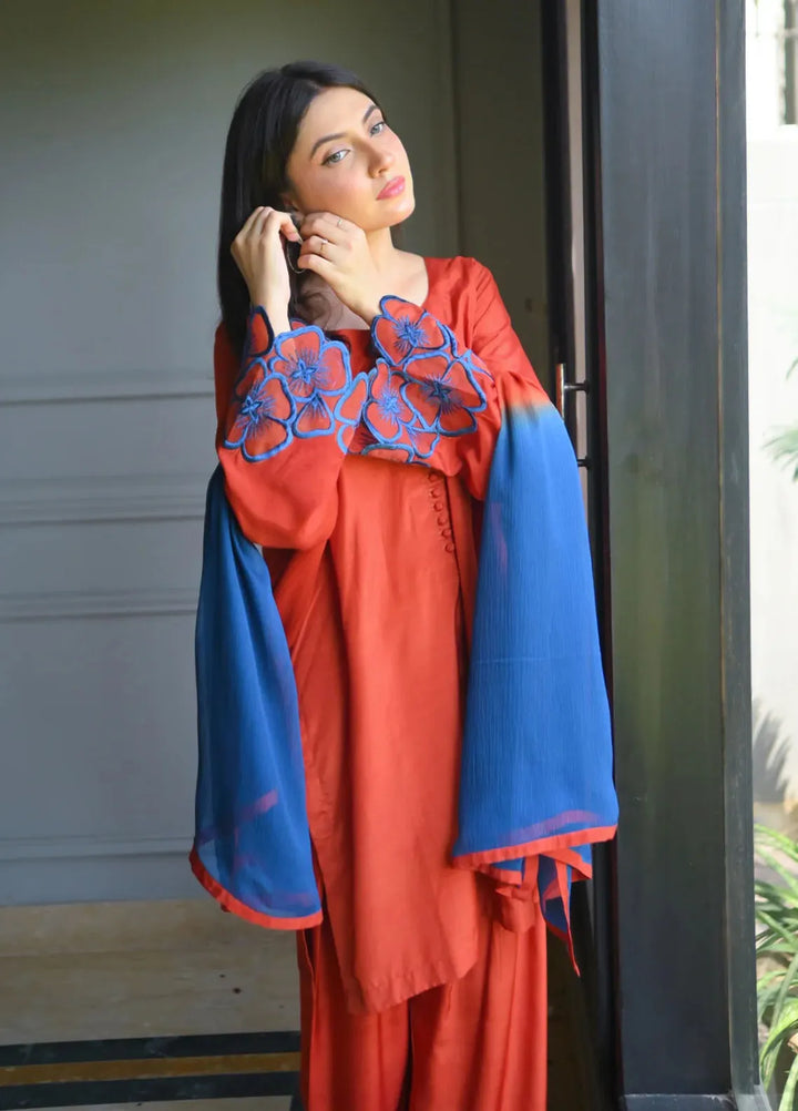 Zauk Pret Embroidered Raw Silk 3 Piece Suit Blossom