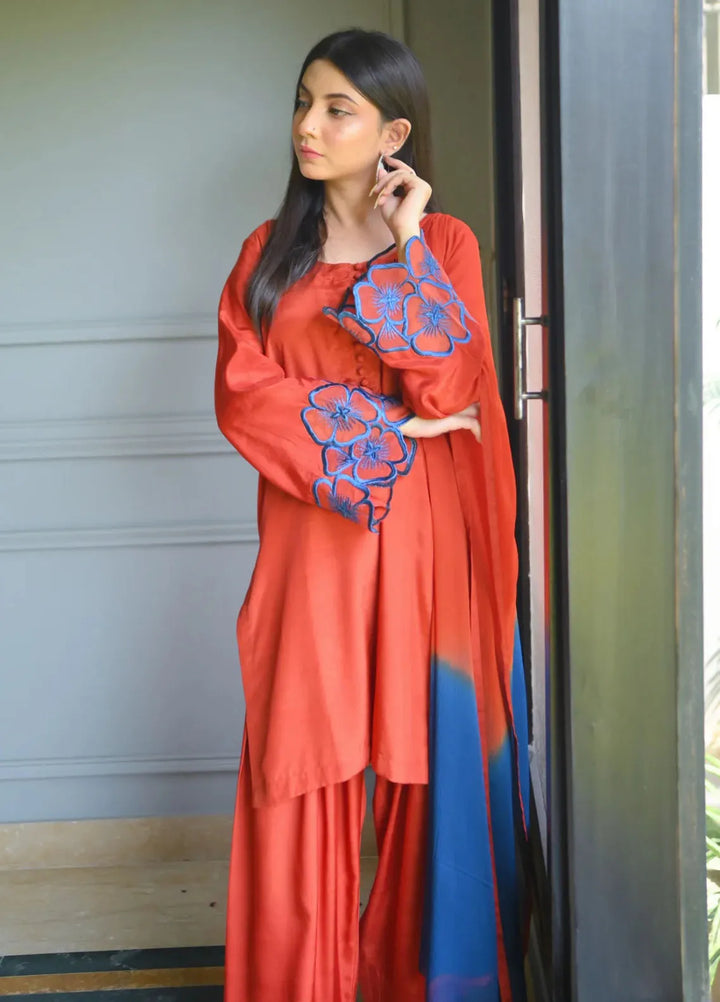 Zauk Pret Embroidered Raw Silk 3 Piece Suit Blossom