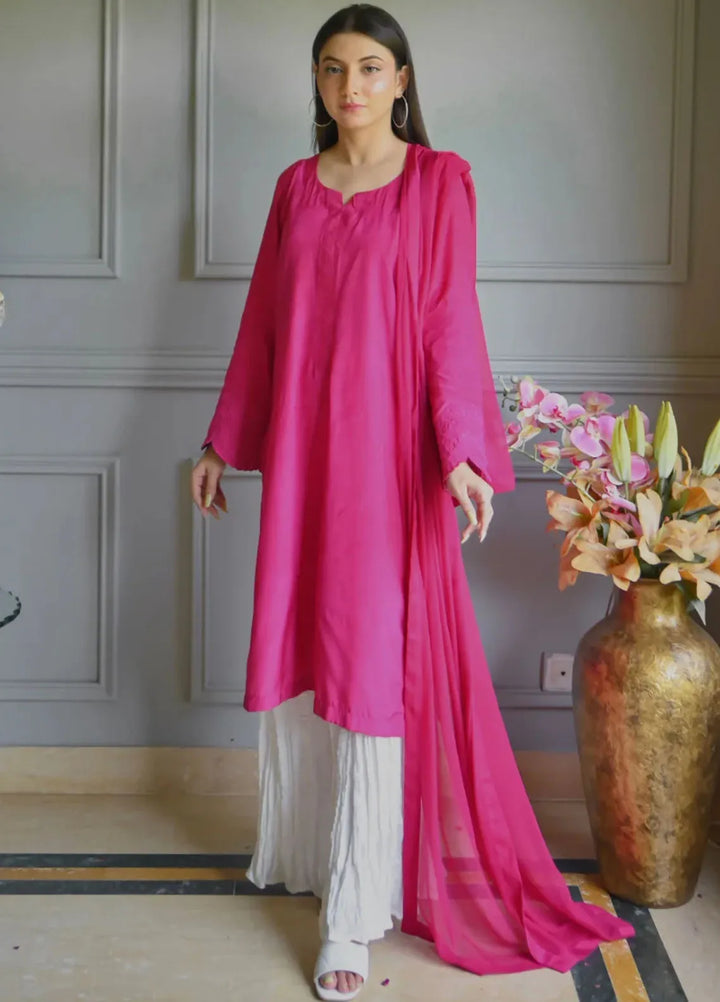 Zauk Pret Embroidered Raw Silk 3 Piece Suit Flora