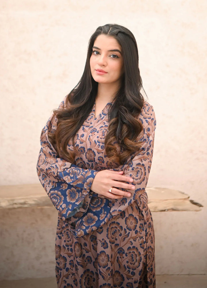 Zauk Pret Printed Crepe 2 Piece Suit Mushroom