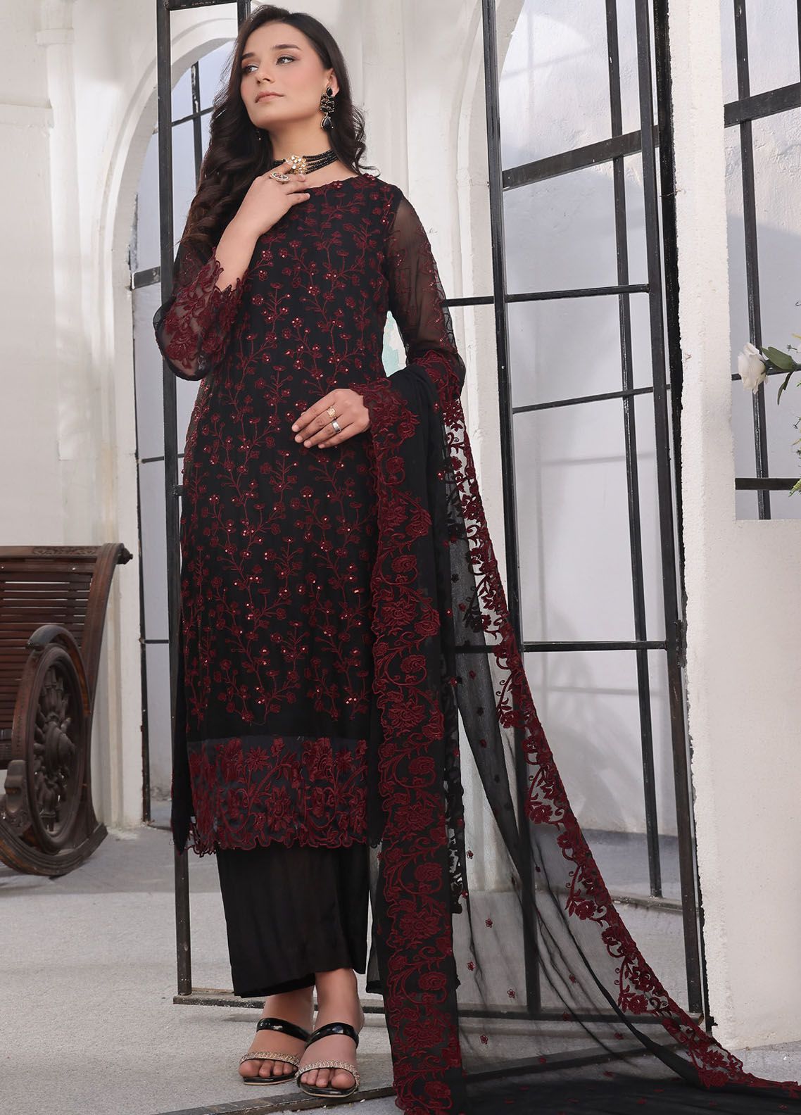 Zenia by Fine Tex Unstitched Royal Embroidered Chiffon Suits 3 Piece FNT25ZC ZC-06 - Festive Collection