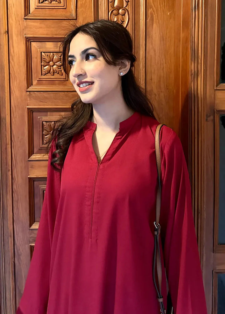 Zenyre Pret Solid Crepe 2 Piece Suit Marooon Aura