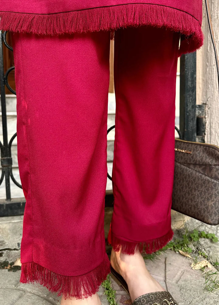 Zenyre Pret Solid Crepe 2 Piece Suit Marooon Aura