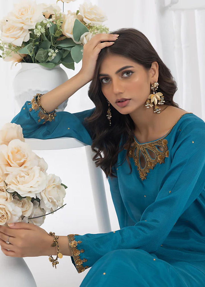 Cyanic Pret Embroidered Raw Silk 2 Piece Suit TURQUOISE