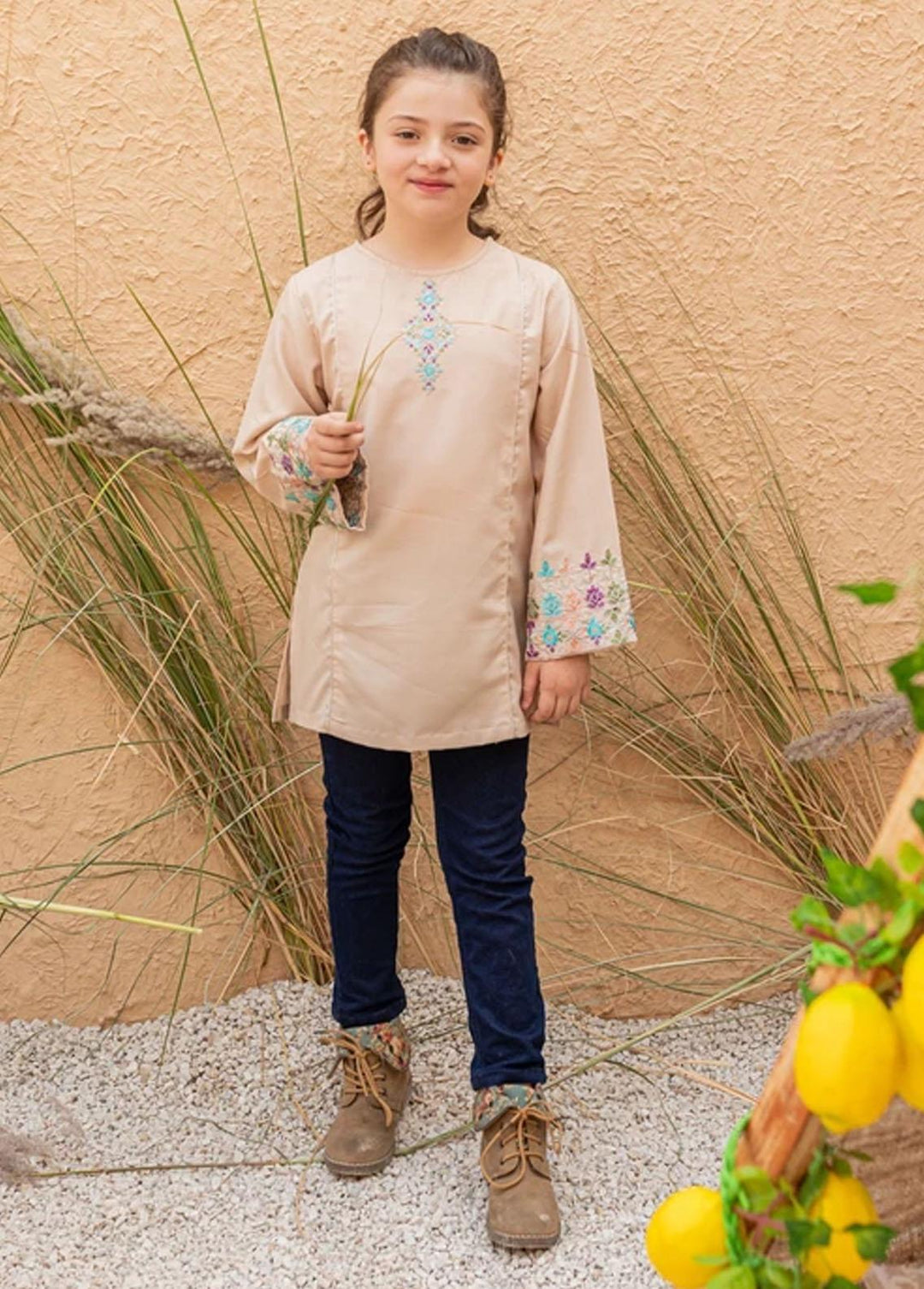 Ziva Viscose Fancy Pret Top for Girls - ZA21FW Caramel