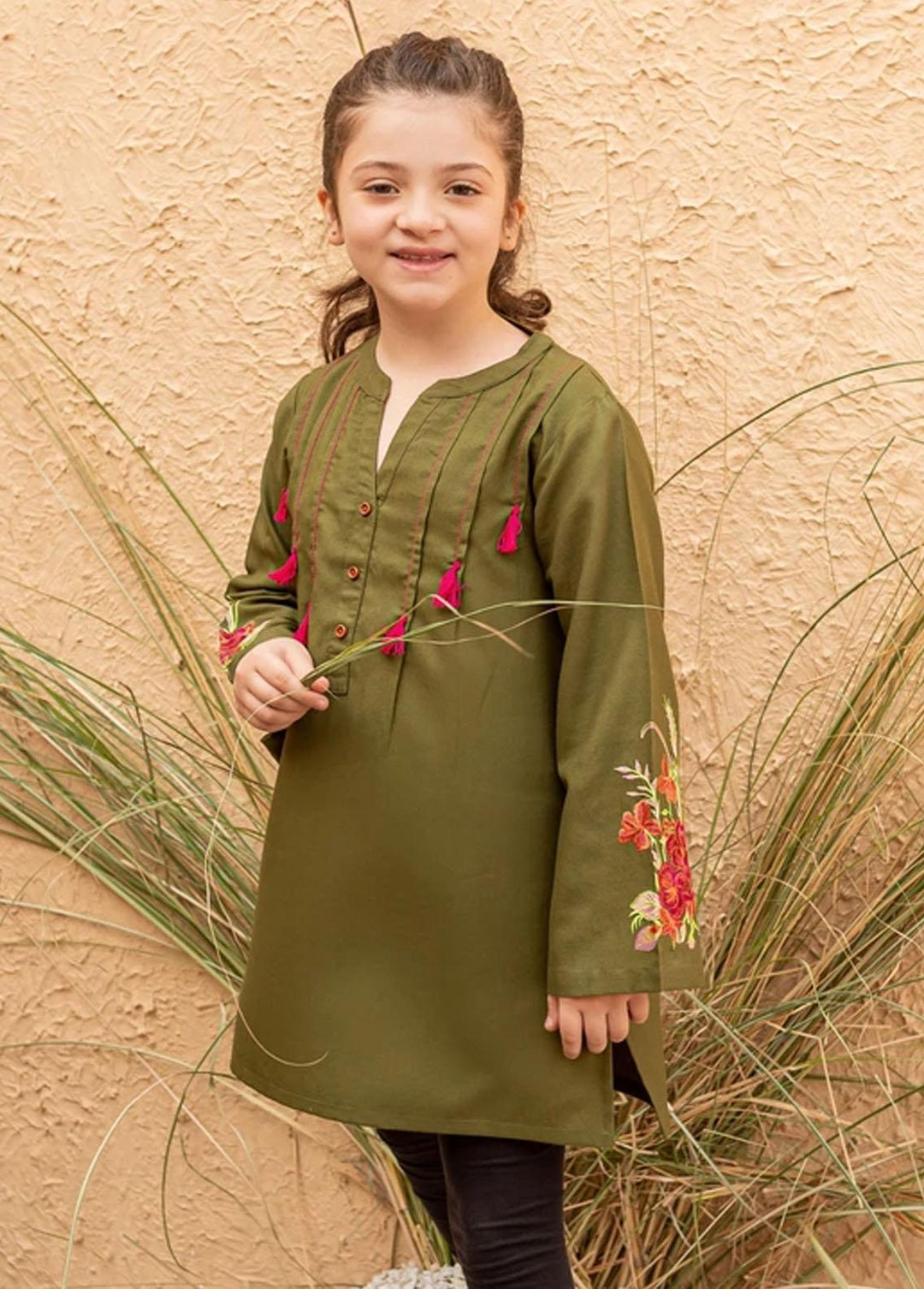 Ziva Viscose Fancy Pret Top for Girls - ZA21FW Pickle