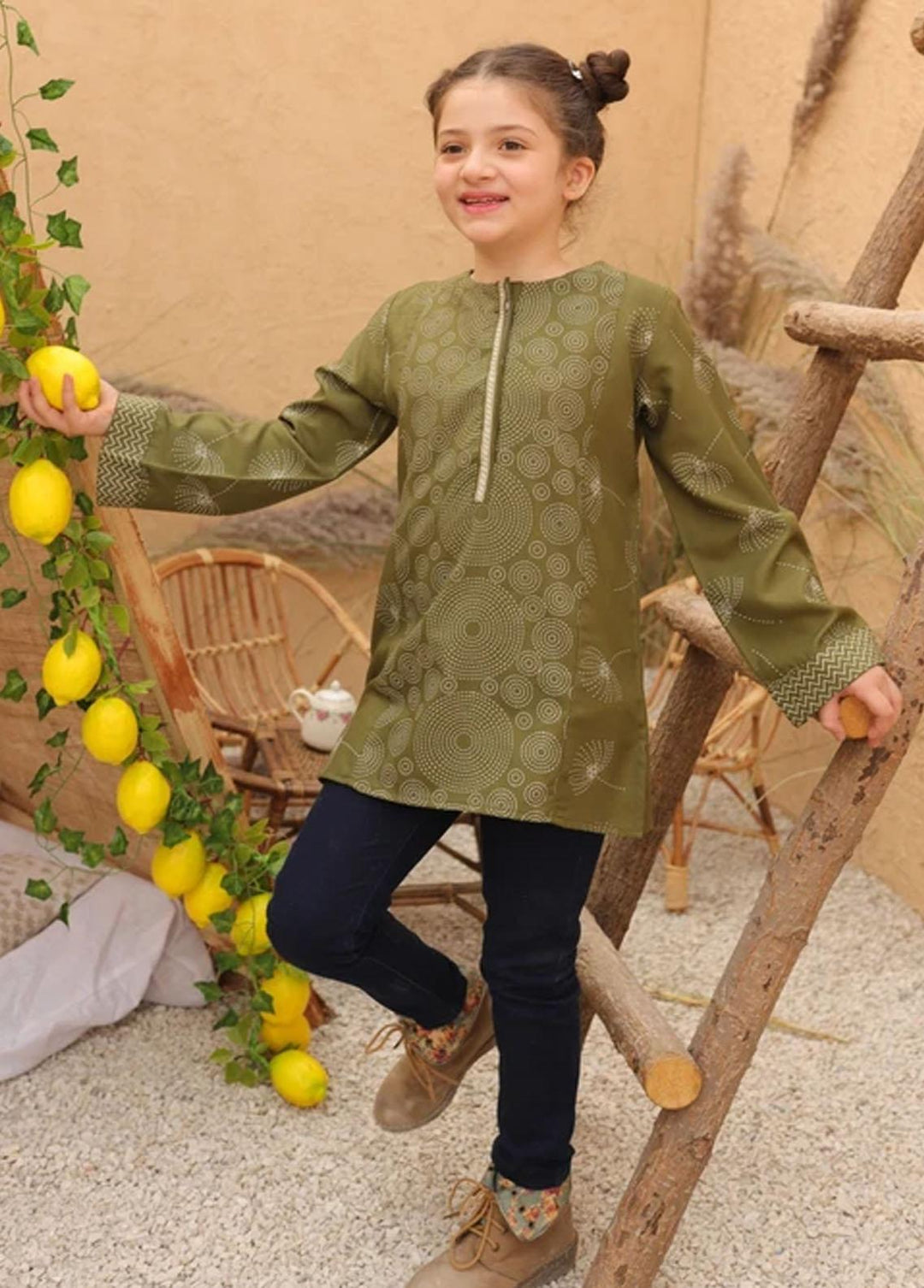 Ziva Viscose Fancy Pret Top for Girls - ZA21FW Sea Weed