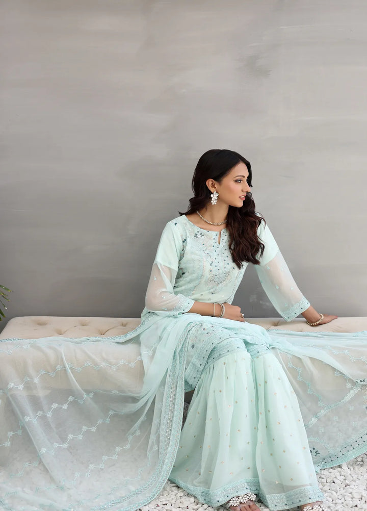 Zohan Ateeq Pret Embroidered Chiffon 3 Piece Suit Anaya Ice Blue