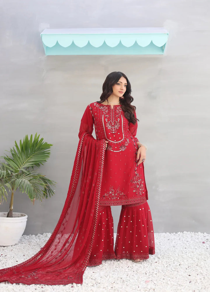 Zohan Ateeq Pret Embroidered Chiffon 3 Piece Suit Anaya Red