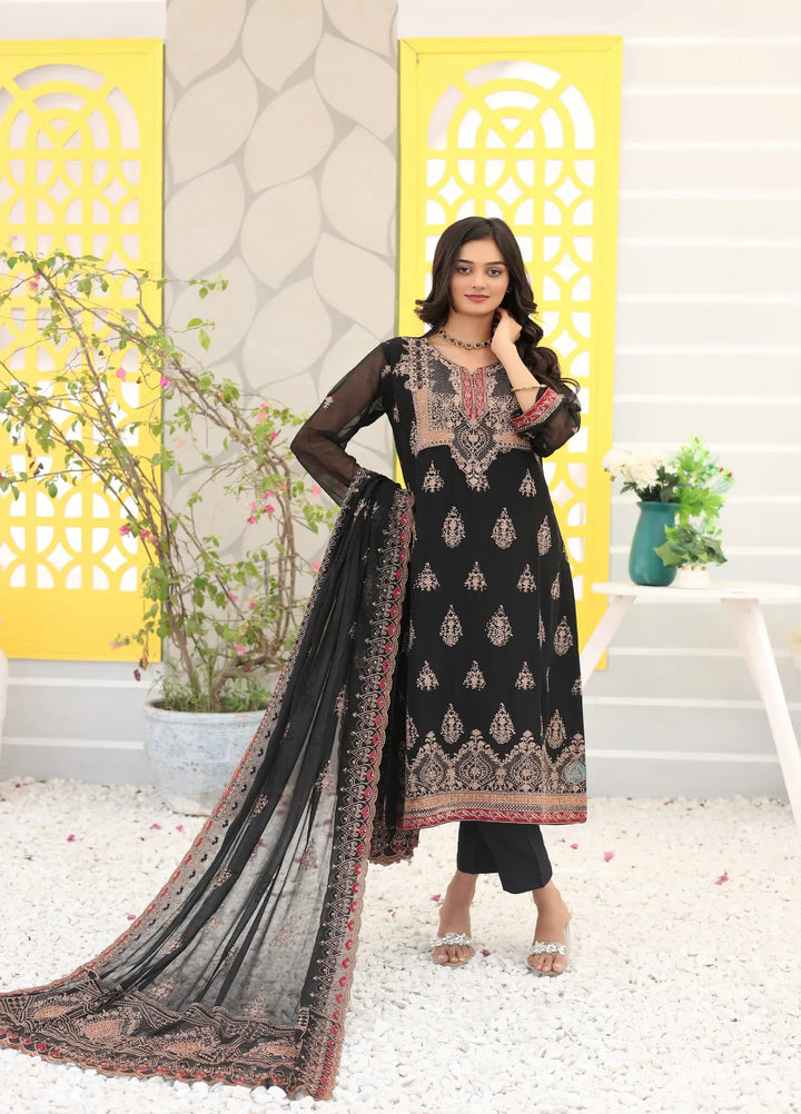 Zohan Ateeq Pret Embroidered Chiffon 3 Piece Suit Mehak Black