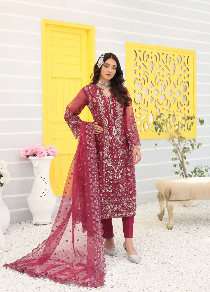 Zohan Ateeq Pret Embroidered Organza 3 Piece Suit Waniya Magenta