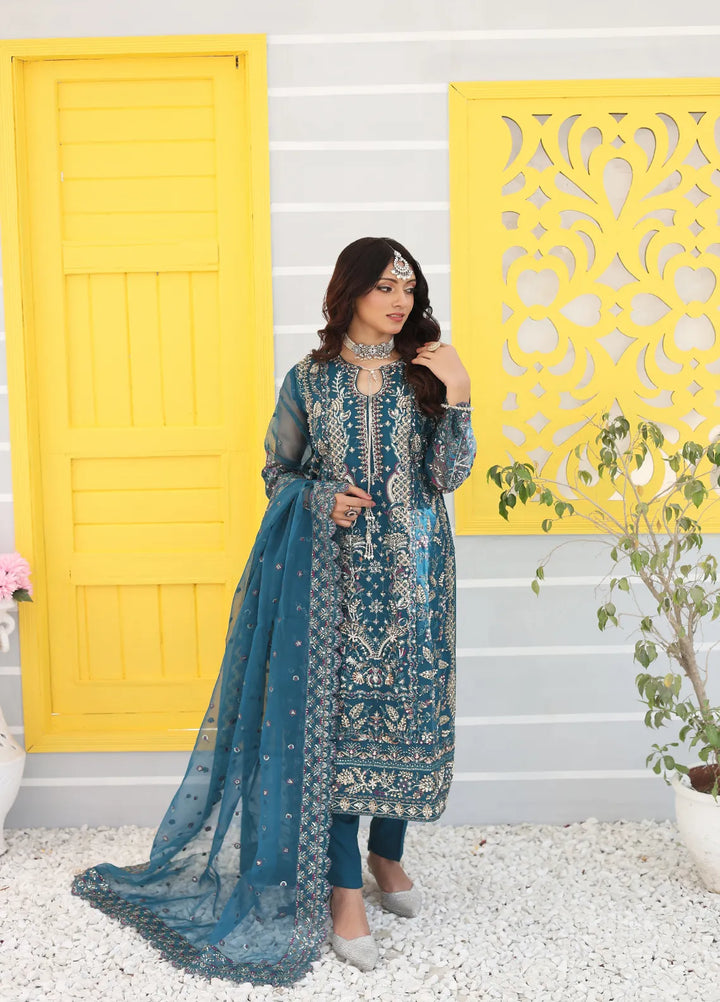 Zohan Ateeq Pret Embroidered Organza 3 Piece Suit Waniya Royal Blue