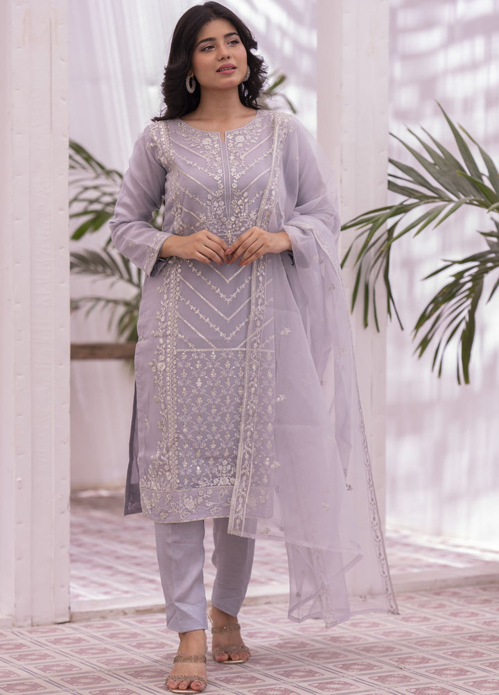 Zohan Ateeq Pret Embroidered Organza 3 Piece Suit Zunaira Pastel Grey