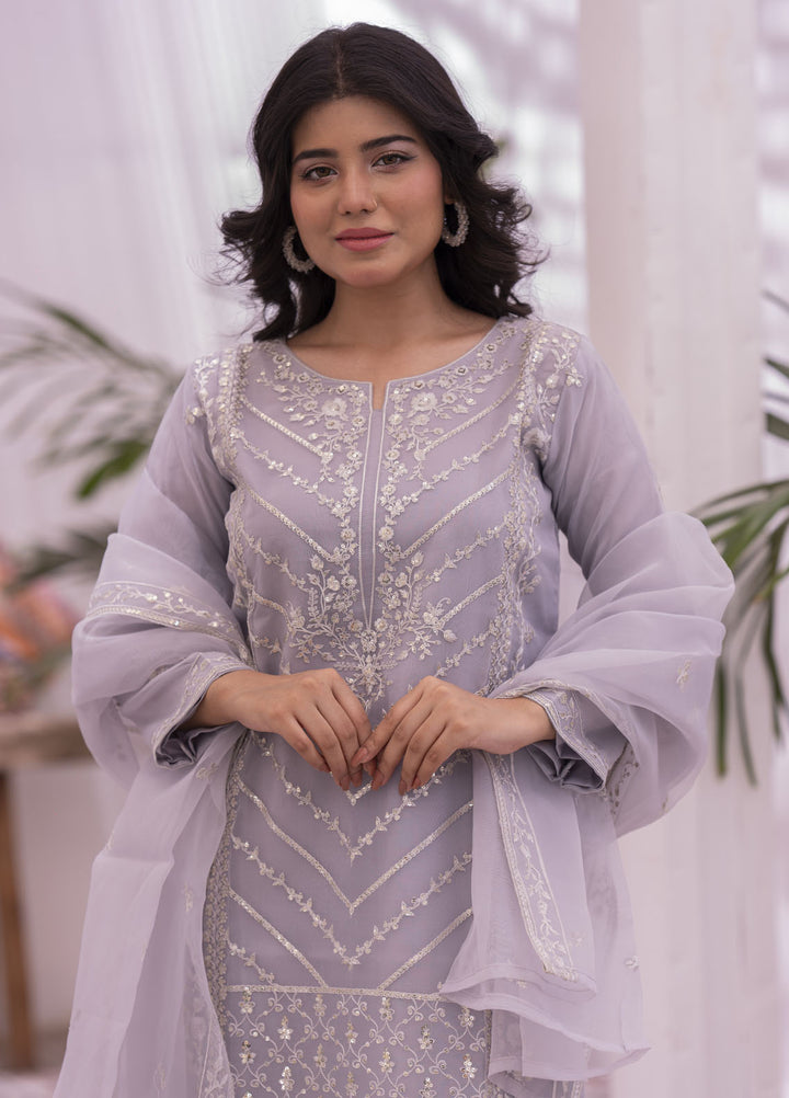 Zohan Ateeq Pret Embroidered Organza 3 Piece Suit Zunaira Pastel Grey