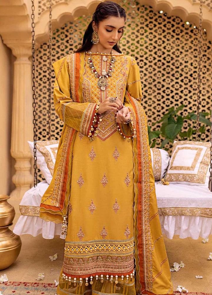Zora By Eleshia Embroidered Dhanak Suits Unstitched 3 Piece ELS23Z ORANGE LINES - Luxury Collection