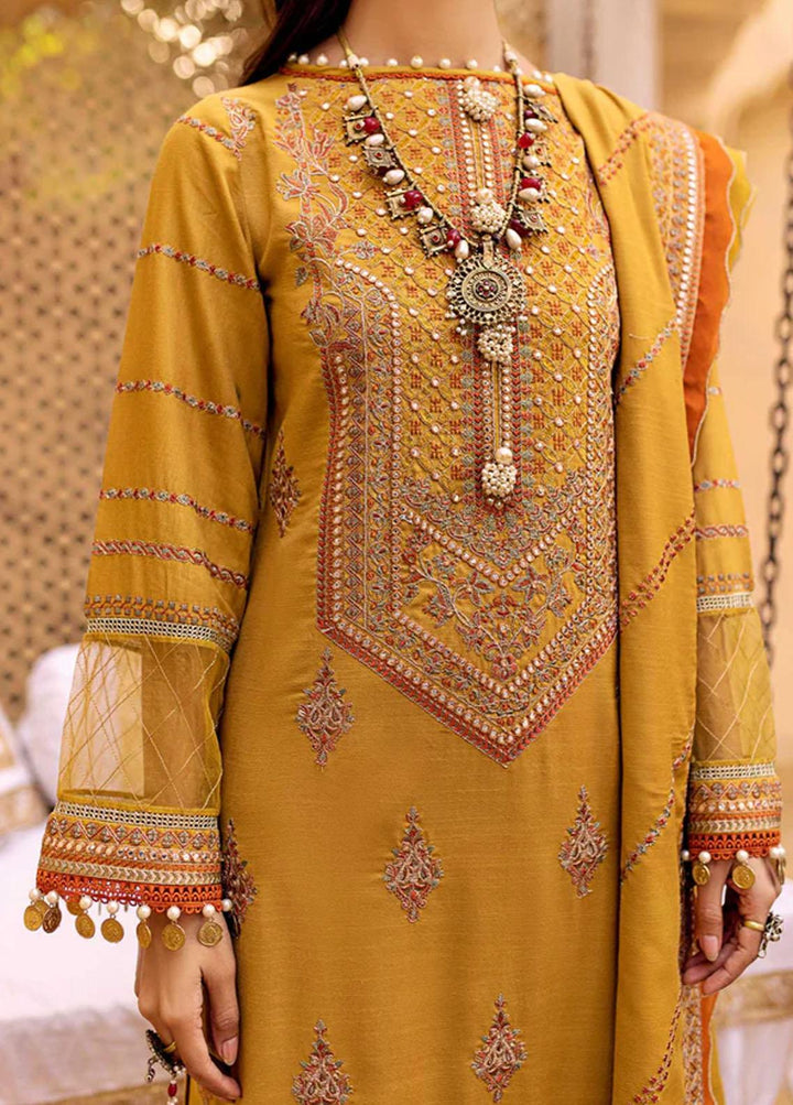 Zora By Eleshia Embroidered Dhanak Suits Unstitched 3 Piece ELS23Z ORANGE LINES - Luxury Collection