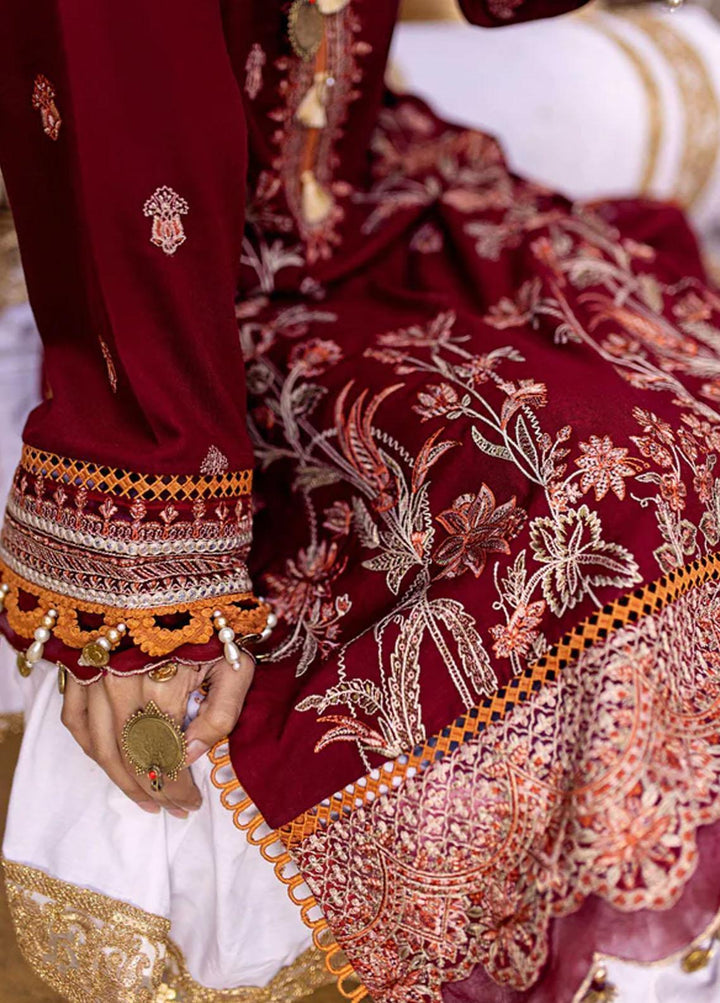 Zora By Eleshia Embroidered Dhanak Suits Unstitched 3 Piece ELS23Z RED STONE - Luxury Collection