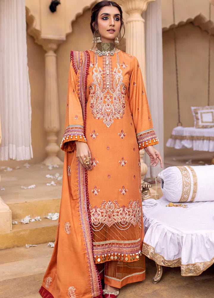 Zora By Eleshia Embroidered Dhanak Suits Unstitched 3 Piece ELS23Z TROPICAL ORANGE - Luxury Collection