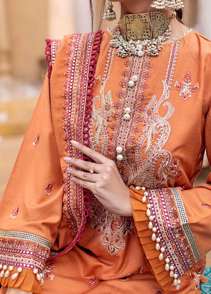 Zora By Eleshia Embroidered Dhanak Suits Unstitched 3 Piece ELS23Z TROPICAL ORANGE - Luxury Collection