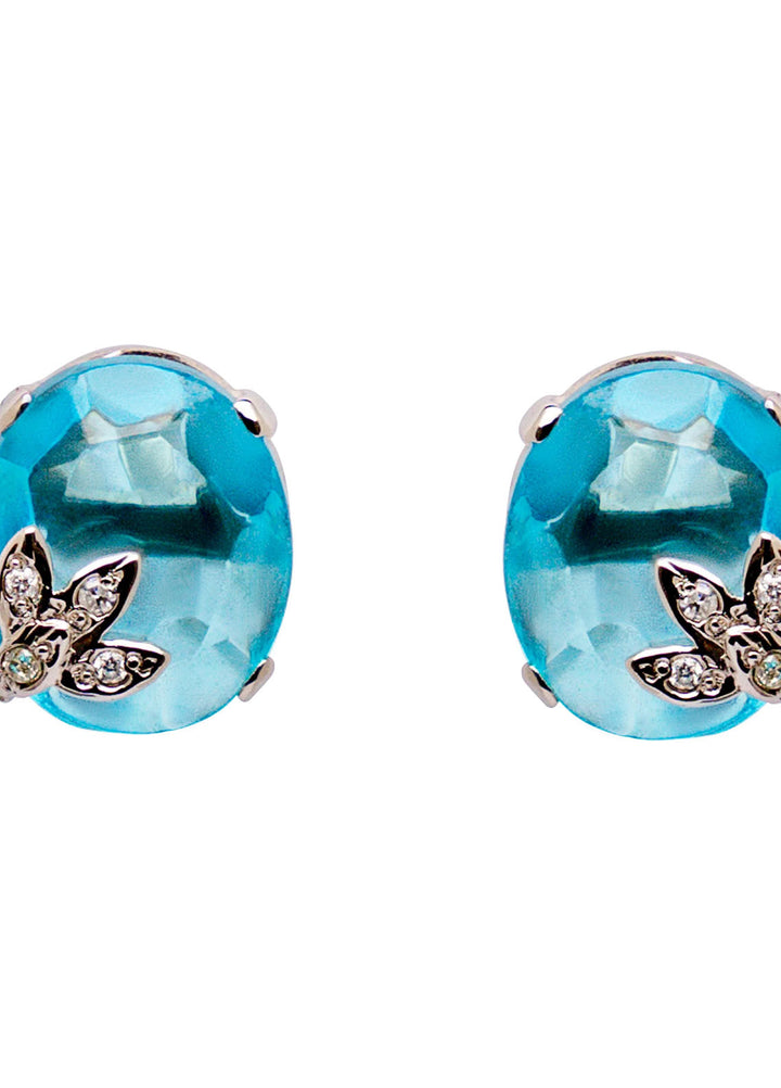 Zouhaira Earings Leaf Charm-Aqua Blue