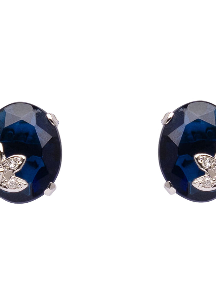 Zouhaira Earings Leaf Charm-Navy Blue