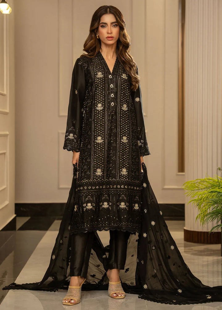 Zouj Embroidered Silk Suits Unstitched 3 Piece ZJ24LS ZSS-02 Noir - Fall Collection