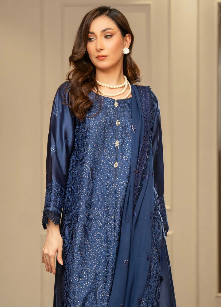 Zouj Embroidered Silk Suits Unstitched 3 Piece ZJ24LS ZSS-03 Aqua Breeze - Fall Collection