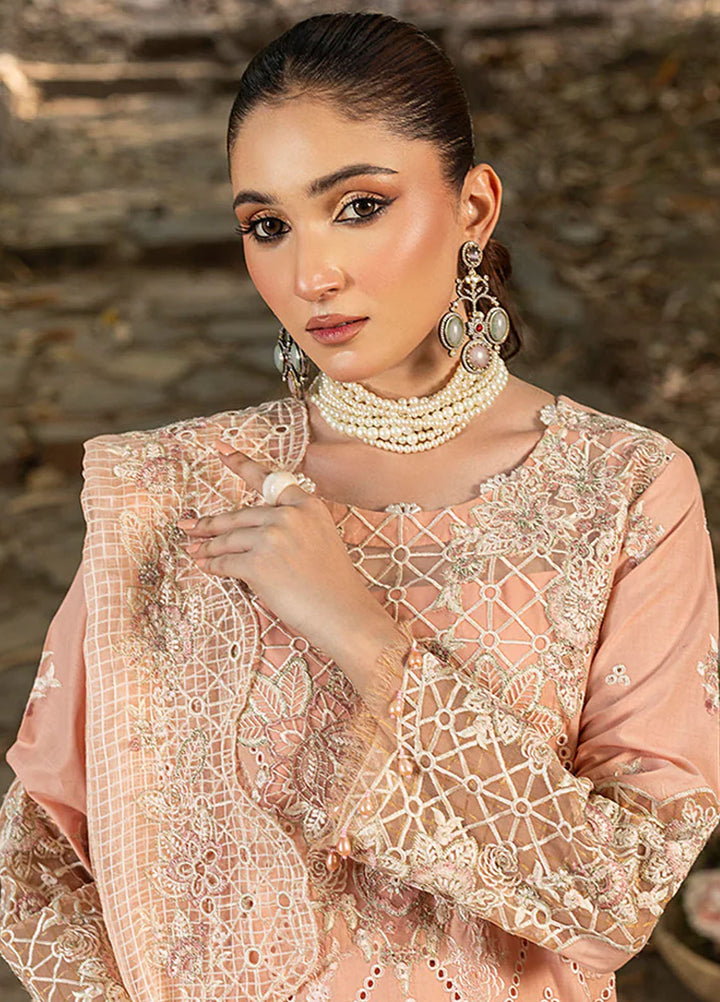Zuri Pret Embroidered Lawn 3 Piece Suit Mehtaab UN-102 Peach