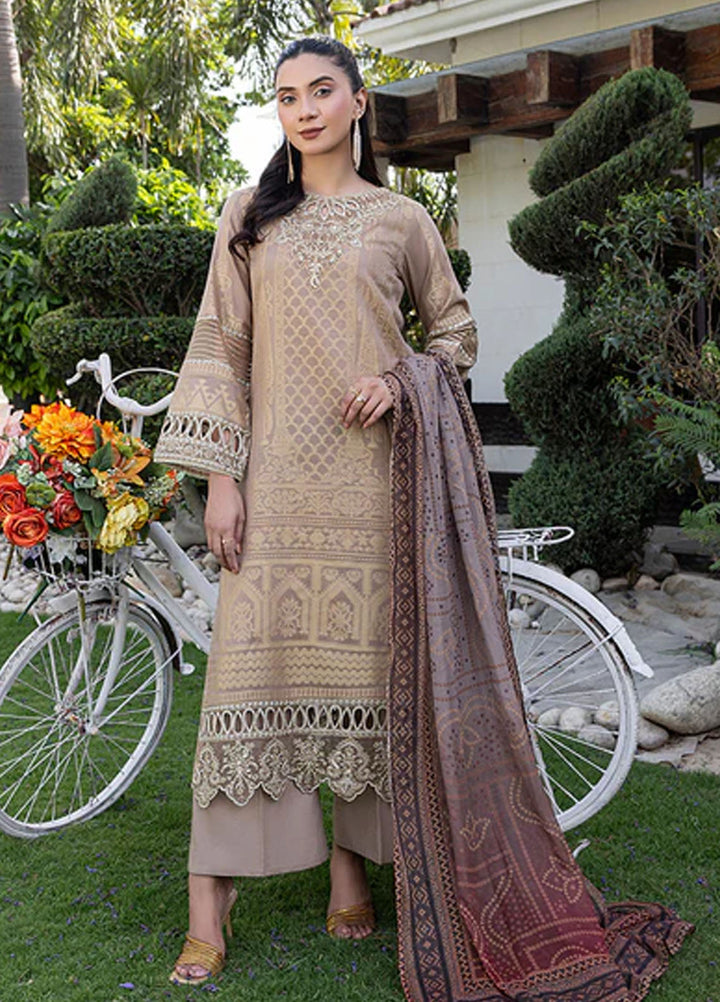 Zuri Pret Embroidered Lawn 3 Piece Suit Nureh JK-17 Mocha Brown