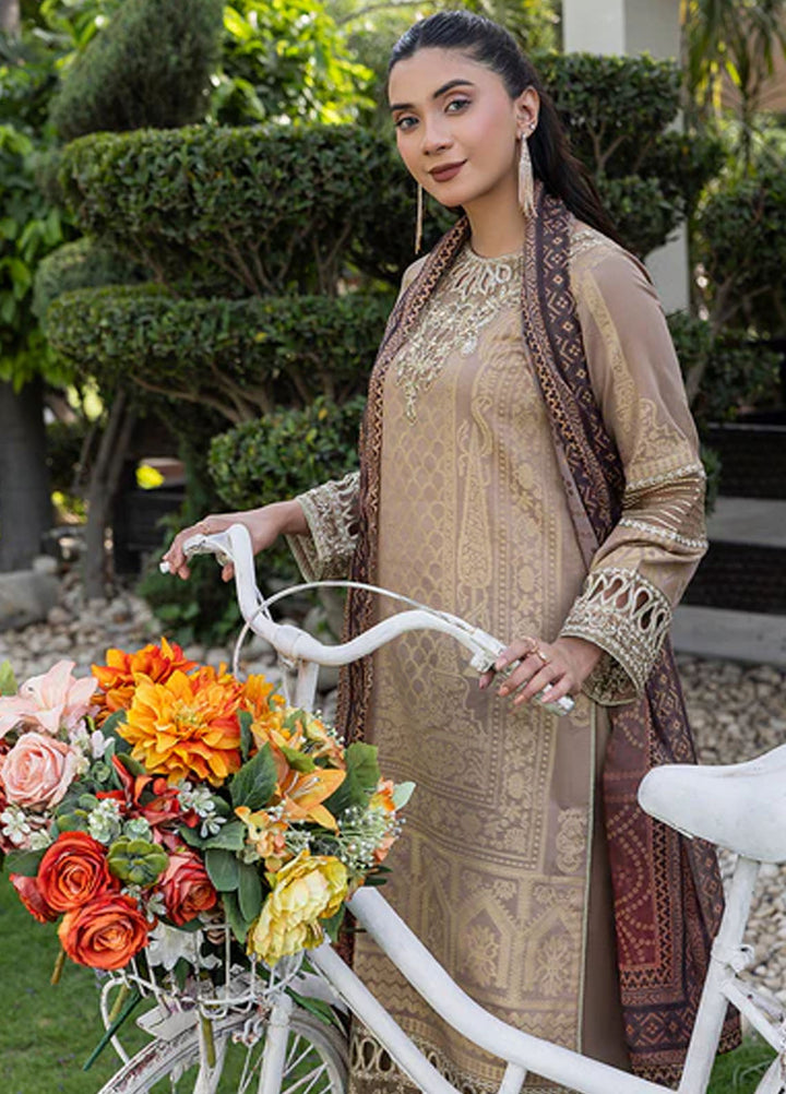 Zuri Pret Embroidered Lawn 3 Piece Suit Nureh JK-17 Mocha Brown